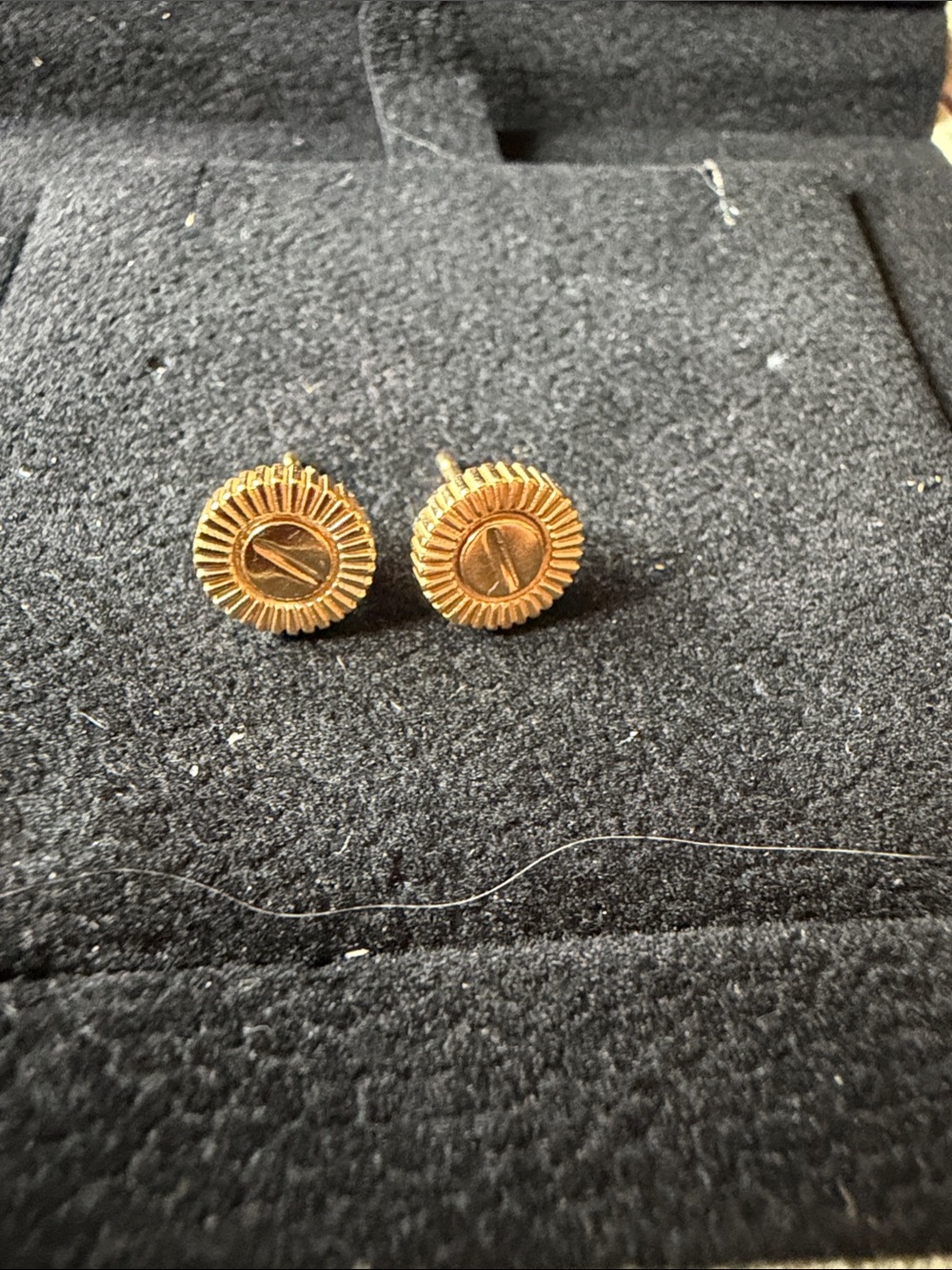 Real 18k Gold not plated Sunburst Screw Head Stud Earrings with stamp.